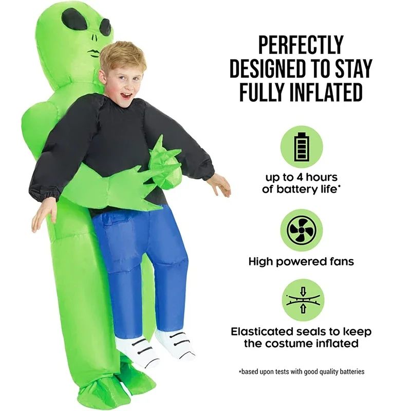 Halloween Alien Inflatable Suit Alien Costume for Kids Monster Inflatable Costume Scary Green Alien Cosplay Costume for Party