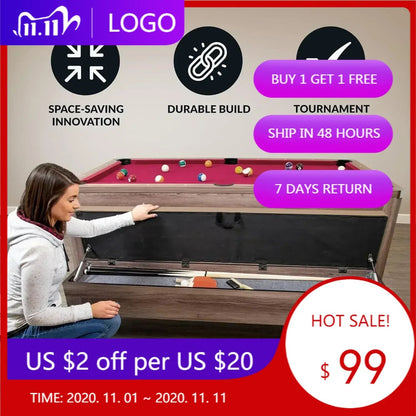 7 Foot Dining Pool Table Combo with Game Accessories 2 Benches Multifunctional Billiards Table with Ping Pong Dining Top Light