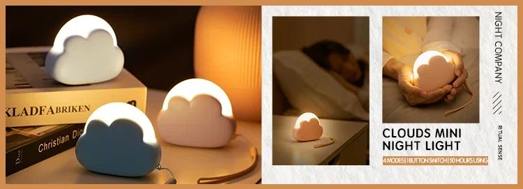 Cloud Night Light Mini USB Rechargeable Adorable Cloud Shape LED NightLight For Bedroom Baby Children Creative Gift Bedside Lamp