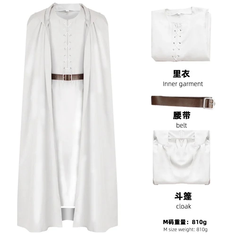 Movie Gandalf Cosplay Costume White Rings Robe Cape Men Fantasia Halloween Carnival Suit