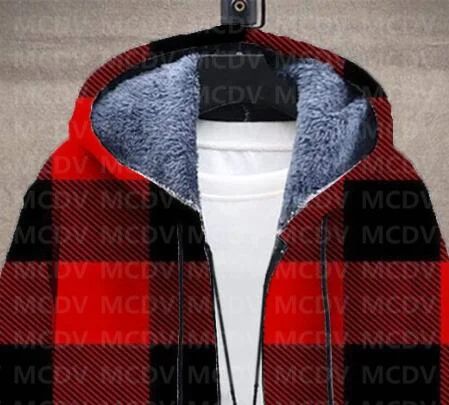 Men's Retro Print Plush Thick Long-Sleeved Coat Cardigan Christmas Grid Art 3D Prined Fleece  Overcoat Unisex Thick Warm Jacket