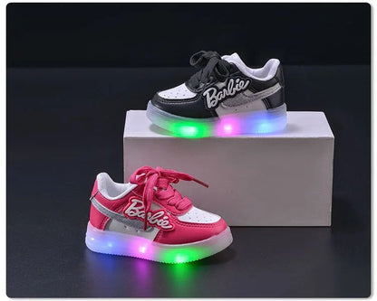 Girls Light-Emitting Sneakers Cartoon Board Shoes Breathable Breathable Leather Casual Shoes Fashion LED Shine Running Shoes