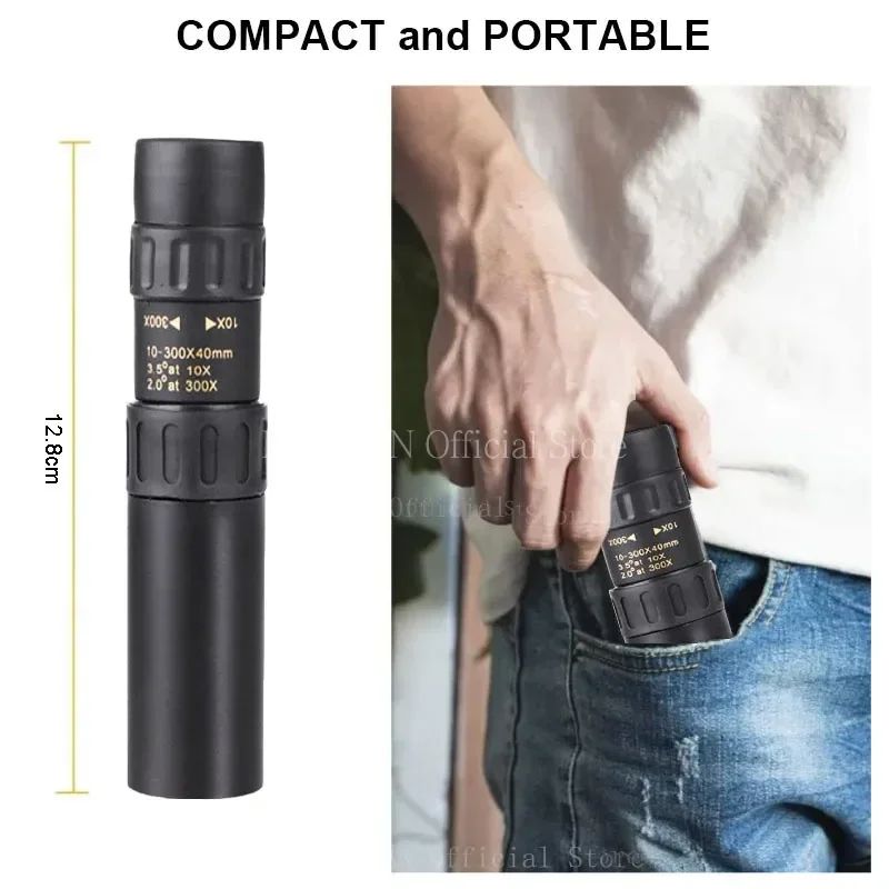 Monóculo Telescópio 10-300x40 Zoom Portátil Poderoso Binóculos com Tripé e Suporte para Celular Acampamento Viagem