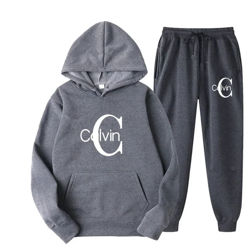 The new men's sportswear brand set of casual sportswear, men's autumn and winter set hoodie + long pants for warmth