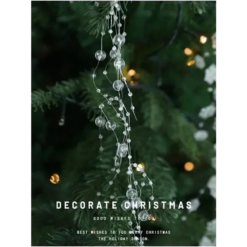 Christmas Pearl Bead Garland with Fishing Line Floral Hanging Ornament Bendable Design for Tree Decor Festival Party Arrangement