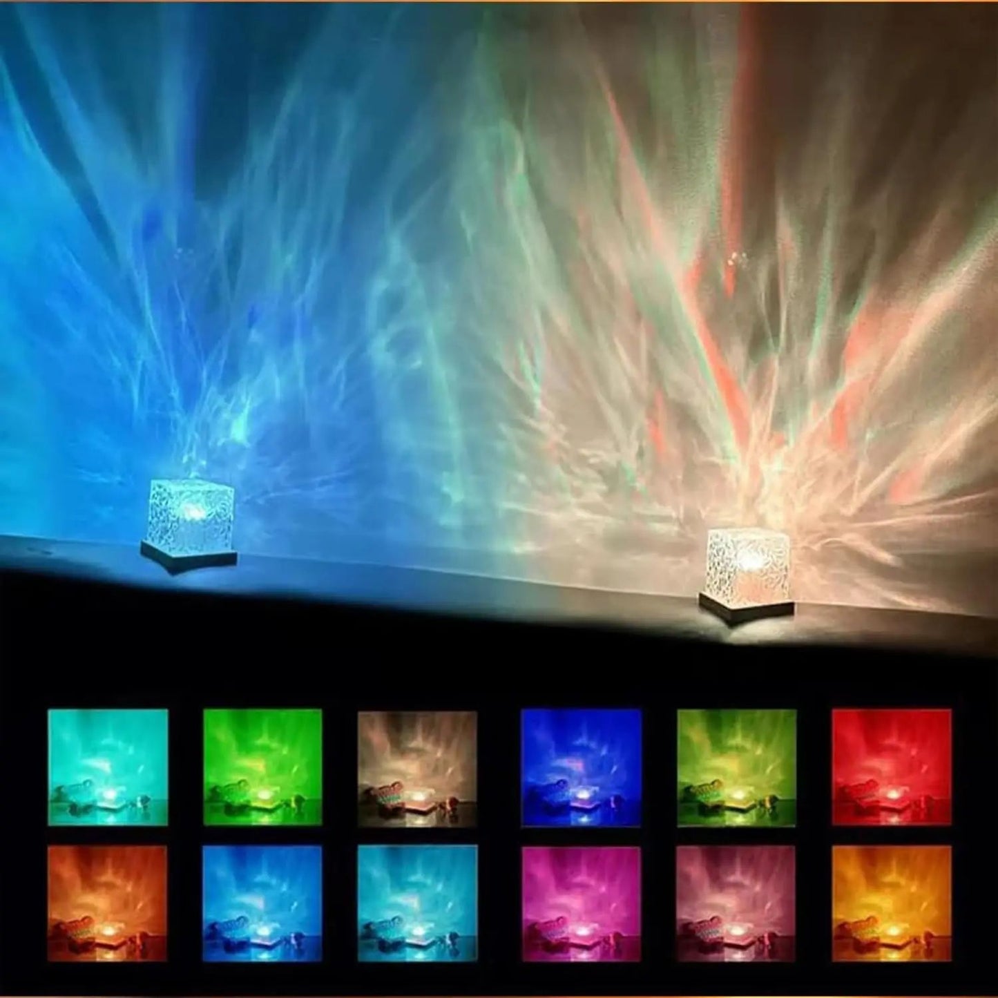 Ocean Wave Aurora Projector Light USB Remote RGB Water Ripple 16 Colors Night Light Home Office Bar Living Room Ambient Light