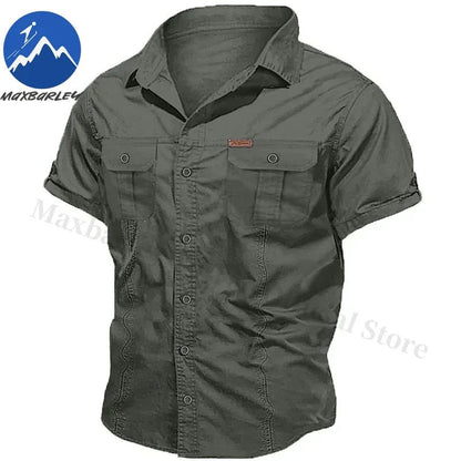 New Mens Work Shirt Casual Retro 100% Cotton Short Sleeve Flying Cargo Shirt Man Summer Fishing Hunting Multi Pocket Shirt 2025