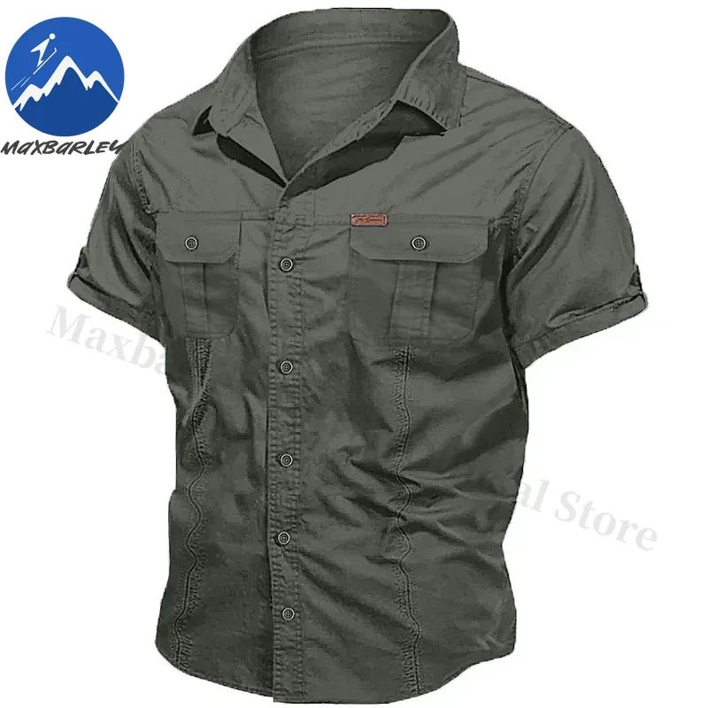 New Mens Work Shirt Casual Retro 100% Cotton Short Sleeve Flying Cargo Shirt Man Summer Fishing Hunting Multi Pocket Shirt 2025
