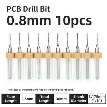 Broca PCB 10pcs Conjunto de Brocas Micro Diâmetro de Aço Tungstênio 1/8" Cabo Fixo Mini Broca CNC 0.1-3.175mm
