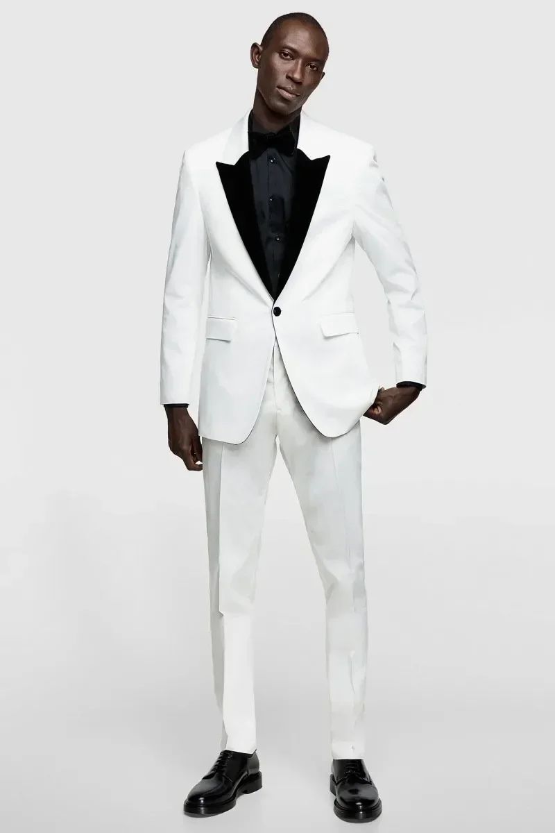 2024 White Elegant Formal Wedding Men Suits Groom Tuxedo Prom Slim Fit Blazers Hombre High Quality Custom 2 Piece Set Costume
