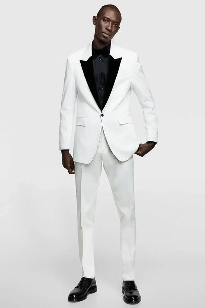 2024 White Elegant Formal Wedding Men Suits Groom Tuxedo Prom Slim Fit Blazers Hombre High Quality Custom 2 Piece Set Costume