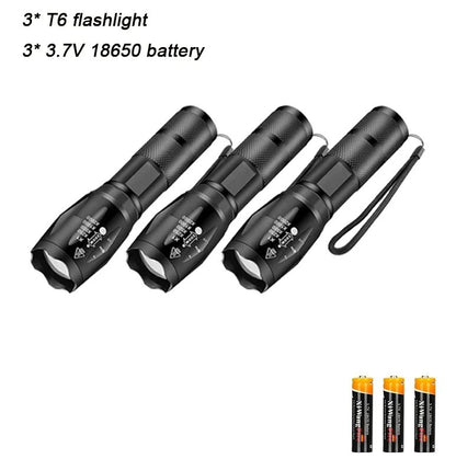 High Power T6 LED Flashlights Camping Torch 5 Light Modes Zoom Light Aluminum Alloys Waterproof Material External 18650 Battery