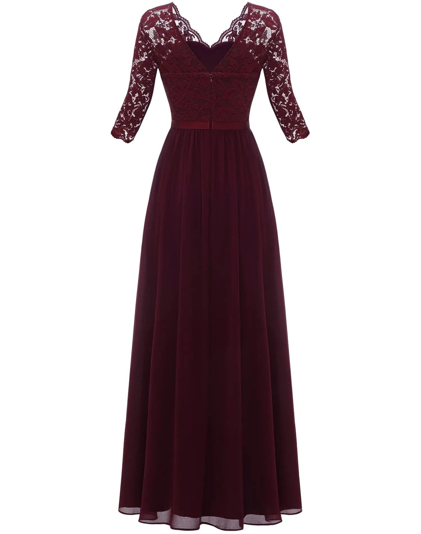 New 6-Color 5-Size Lace Splicing Long Waist-Cinching Elegant Dress Floor-Length V-Neck Polyester Fiber Evening Gown Dress