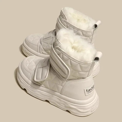 Fur White Boots Women Padded Cotton Shoes Winter Warm Pu Leather Snow Boots Footwear Thick Bottom Plush Short Ankle Boots