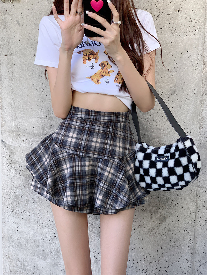 Tiered Mini Skirt Y2K High Waist Tartan Ruffled Plaid Skirt Skort Women Aesthetic Outfit