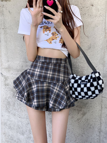 Tiered Mini Skirt Y2K High Waist Tartan Ruffled Plaid Skirt Skort Women Aesthetic Outfit