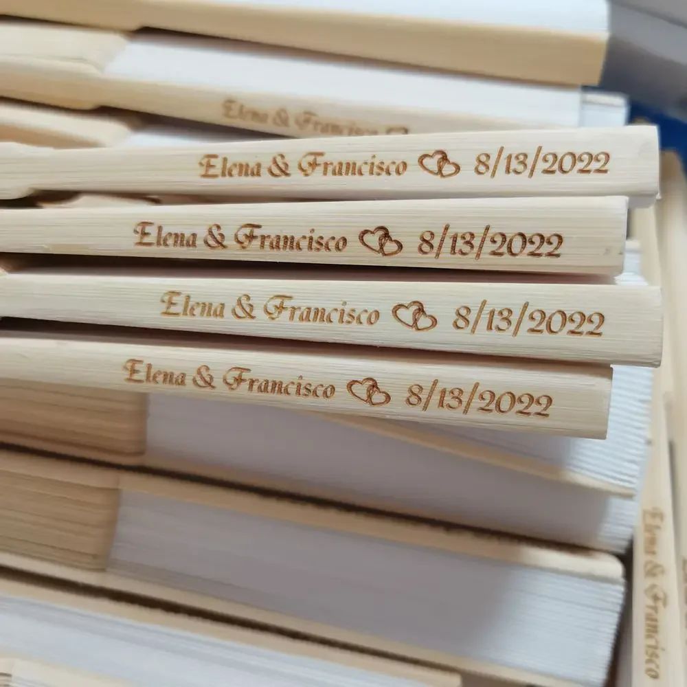 Personalized Engraved White Folding Elegant Paper Fan with Gift bag Portable Party Wedding Supplies