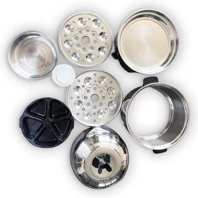 Panela Elétrica Multifuncional de Aço Inoxidável com Camada Dupla para Cozinhar Ovos – Vaporizador, Cozedor e Preparador de Café da Manhã, Eletrodoméstico Mini para Cozinha
