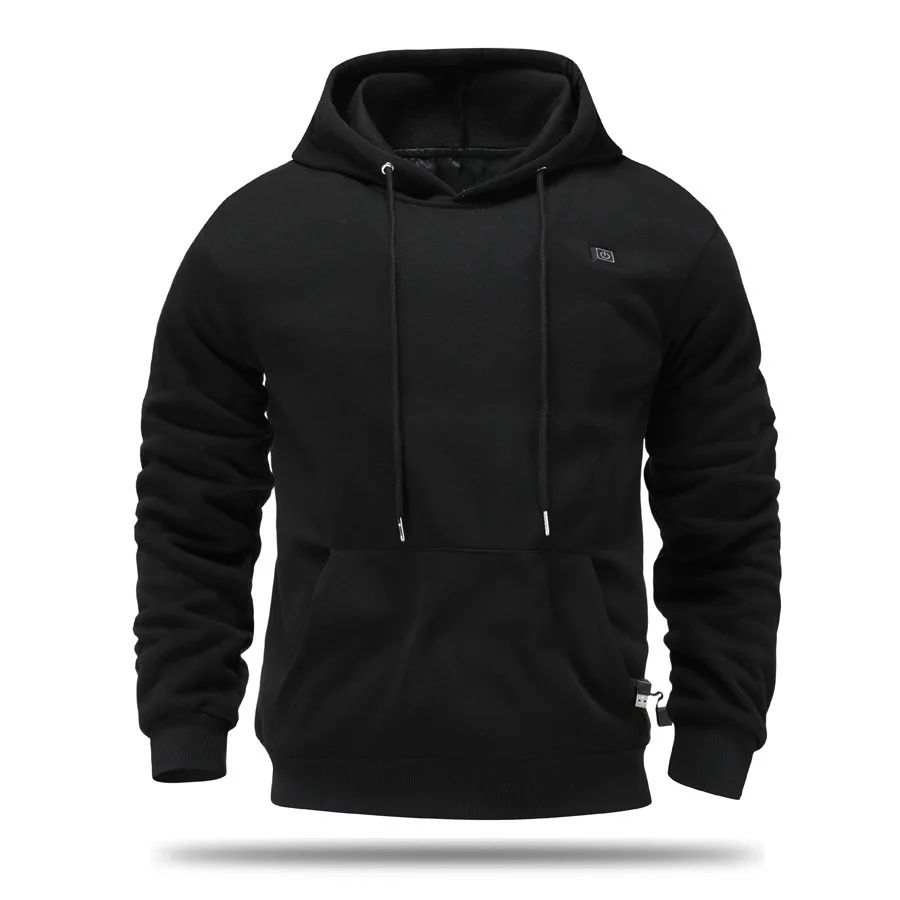 Cross-Border Men's USB Heated Fleece-Lined Sweatshirt Warm Outdoor Casual Clothing Electric Heating Hooded Sweatshirt