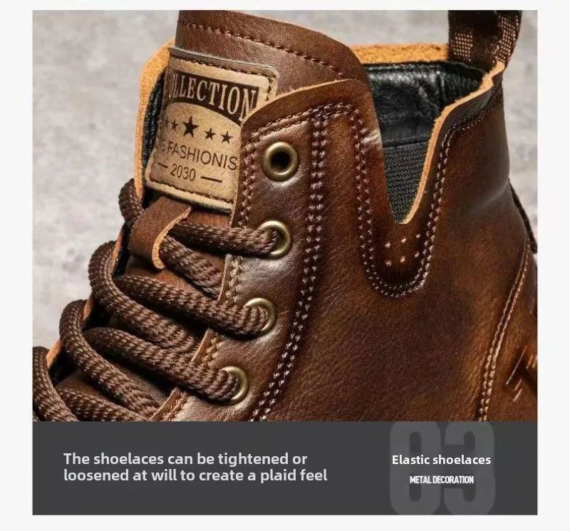 Men's Boots Fashion Motorcycle Boots High-top Casual Leather Boots for Men Plush Warm Winter Boot Non Slip Platform Boot Botas