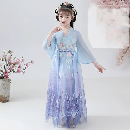 Fashion Girls Dresses Casual Outfit Long Sleeve Hanfu Girl Summer Children Clothes Princess Dress Baby Vestido Kids Tang Costume