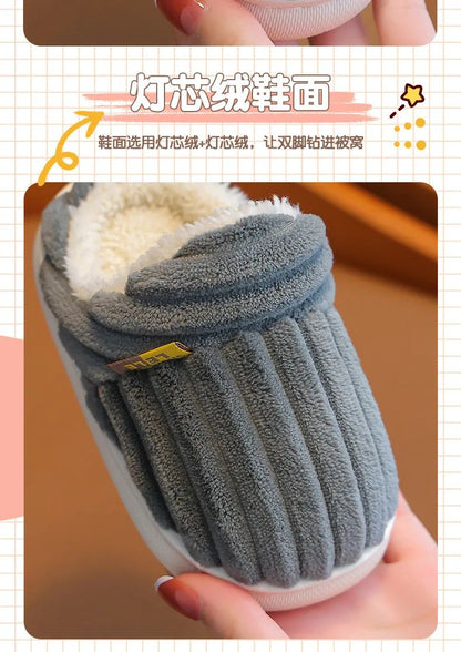 Winter warm cotton slippers for adults and children Toe Wrap Cotton Slippers Thick Soft Sole Slides Men Women Non-slip Shoes