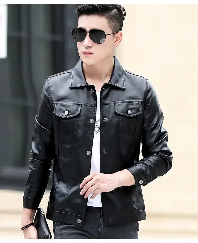 High Quality Men's PU Leather Jacket Male Slin Casual Jacket Korean Trend Slim Fit Handsome Youth Leather Coat Business Jackets