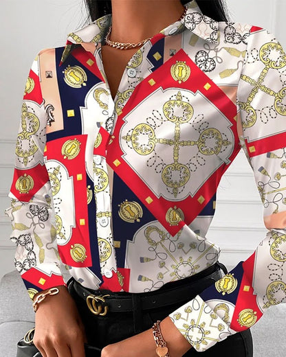 Summer New Women's Long-sleeved Shirt, Single-breasted Printed Shirts Fashion Casual Tops Camisa Female Chemise S-XXL