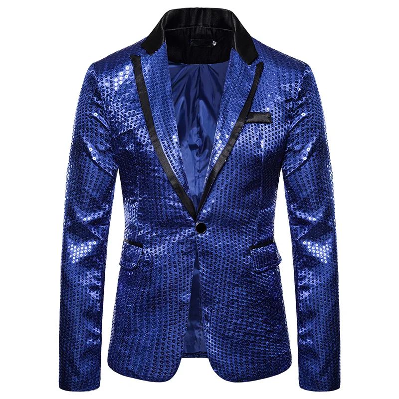 New Fashion Black Sequin Mens Shiny Suit Jacket One Button Blazer For Male Nightclub Singers Stage Dress Blazers Chaqueta Hombre