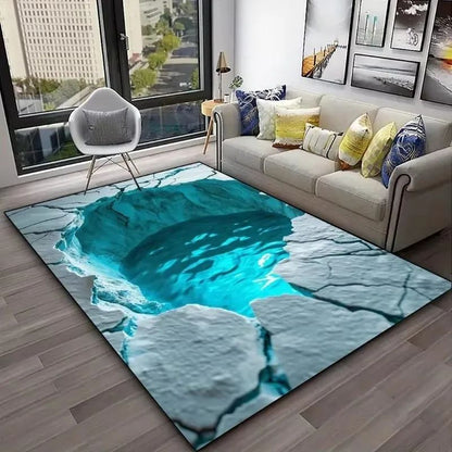 3D Desert Crack Water Fire Design Rug Non-Slip Machine Washable Carpet Fashion Bedroom Living Room Beach Style Floor Mat