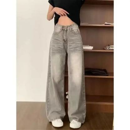 High Waist Wide Leg Jeans Women's Vintage Spring Autumn Slimming Straight Floor-Length Pants American Style Loose Fit