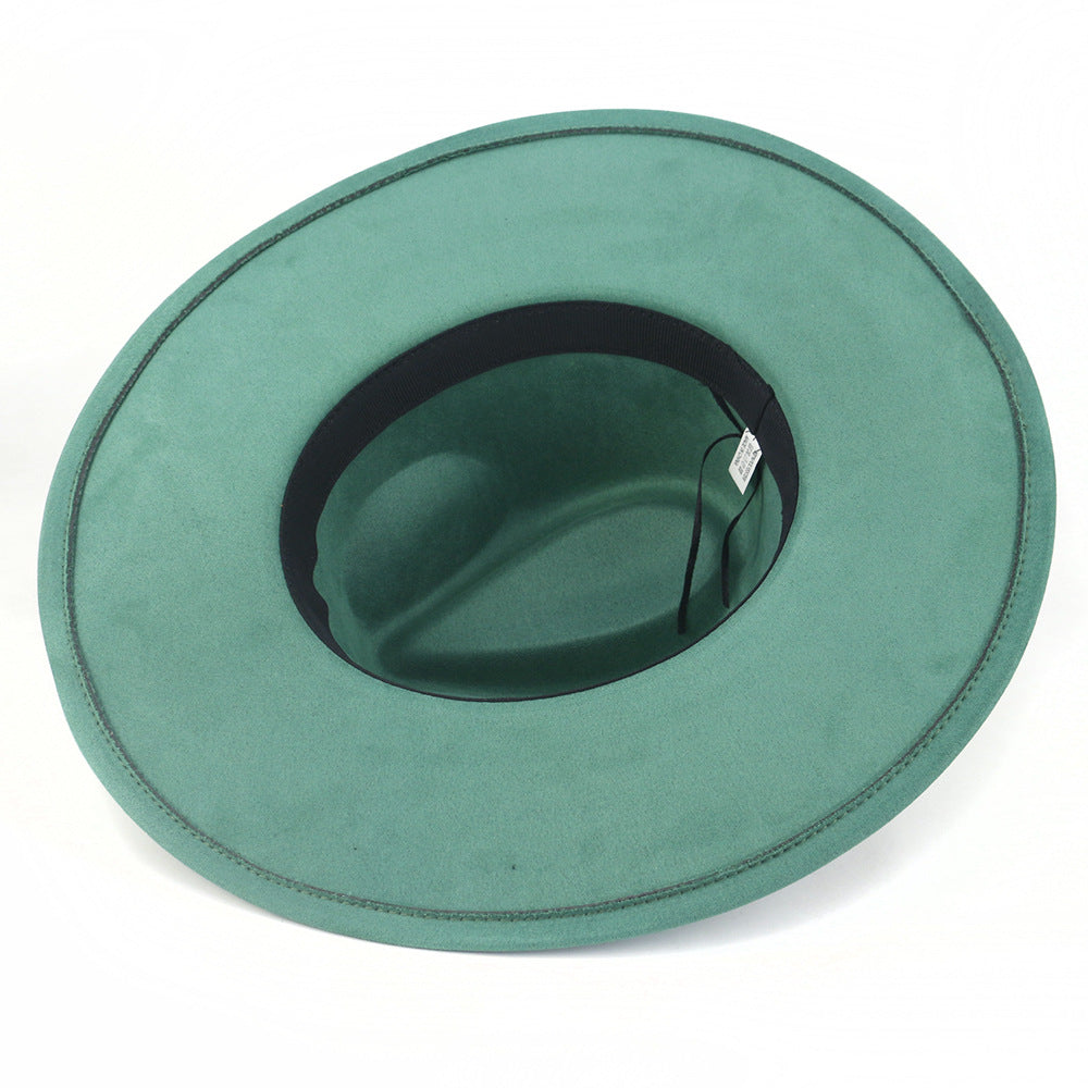 9.5 CM Big Brim Jazz Fedora Hats Men Suede Fabric Heart Top Felt Cap Women Luxury Designer Brand Party Green Fascinator Hats