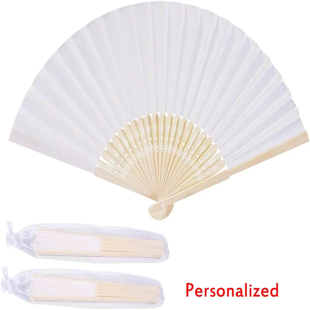 10-60Pcs Personalized Engraved Multicolor Folding Silk Hand Fan with Organza Gift Bag Wedding Party Supplies Bulk Purchase Boda