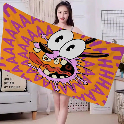 Cartoon C-Courage C-Cowardly Dog Bath Towel Microfiber Soft Absorbing Breathable For Girl Kids Decorative Cartoon Beach Towel