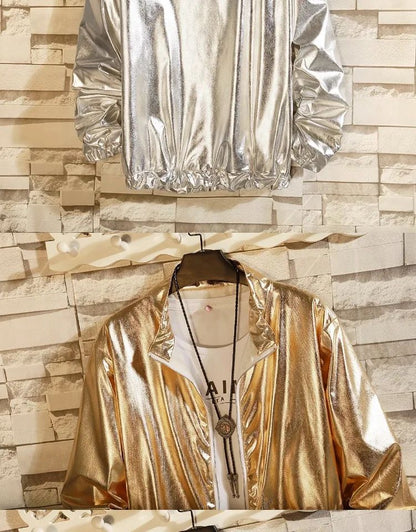 Adults Men's Shiny Metallic Suits Adult Disco Outfit Jacket Pants Halloween Dress Up Nightclub Dance Rave Cosplay Costume