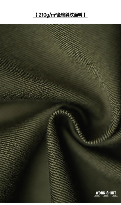 Maden Summer Vintage Four Pockets Short Sleeve Shirts for Men Cotton Green Loose Turn-down Collar Shirt Cargo Tops Male XL XXL