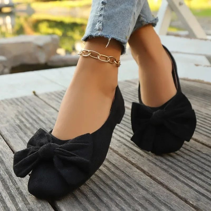 Women's Flat Shoes 2025 Hot Sale Ladies Slip on Flats Outdoor Women Round Toe Bow Tie Soft Bottom Plus Size Shallow Shoes Female