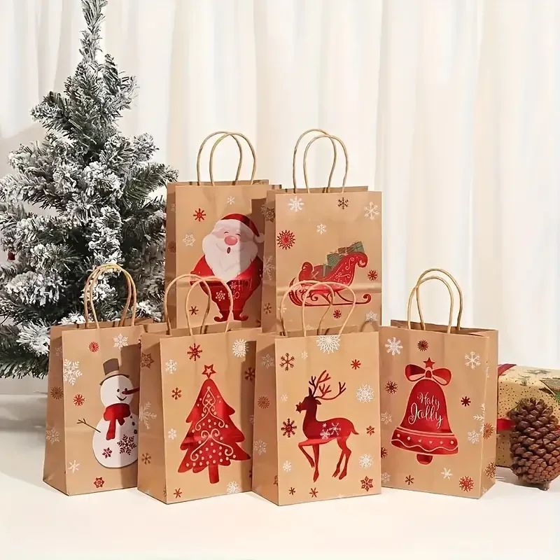Christmas Kraft Paper Handbags 2026 Xmas Gifts Bag Merry Christmas Decor For Home Cristmas Navidad New Year Packing Bags
