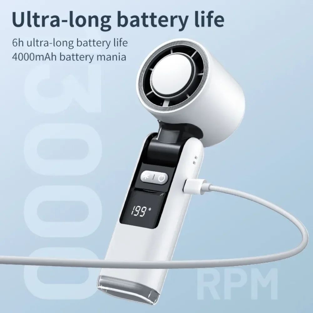 Mini Handheld Turbo Fan Foldable Design 1-199-Speed Wind 4000mAh Rechargeable Digital Display Protable Pocket Fans for Outdoor