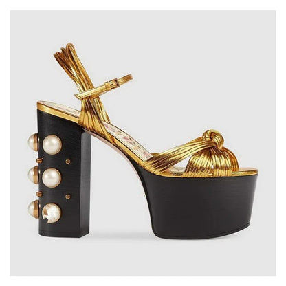 Luxury Brand Women's Summer Fashion Metal Platform Sandals Large 34-42 Super High Heel Thick Bottom Rivet Party Women's Shoes