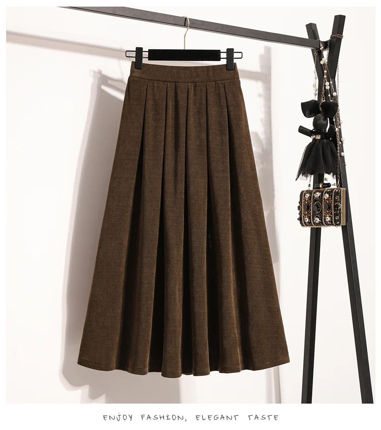2025 Plus Size Pleated Skirts Solid Versatile Medium Length Skirt A-Line Maxi Gown Cover Autumn Winter New Half-length Skirt