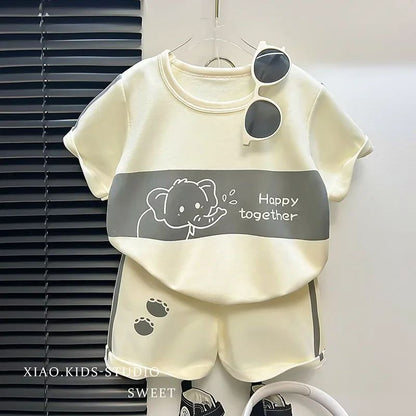 2Pcs Cartoon Bear Children Short Sleeve Shorts Sets Summer Kids Clothes Boy Girl Baby Thin Cotton Tee Tracksuits Fashion Outfits