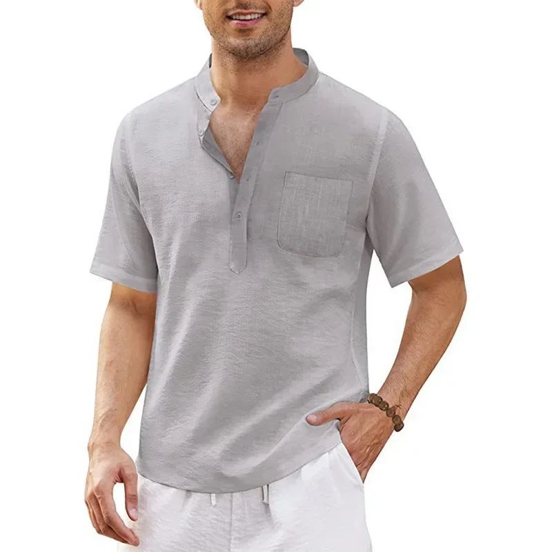 Summer New Men's Short-Sleeved T-shirt Cotton and Linen Led Casual Men's T-shirt Shirt Male  Breathable S-3XL