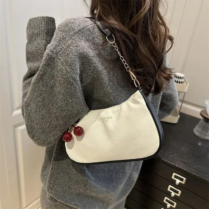 Cherry Pedant Shoulder Underarm Bag Women's Fashion Handbags Causal Hobos Purses Ladies Hand Bags Pu Leather for Work Travel