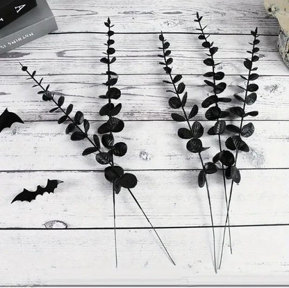 50/10x Black Artificial Eucalyptus Branches Simulation Flowers Stems Halloween Thanksgiving Ornaments DIY Home Table Decoration