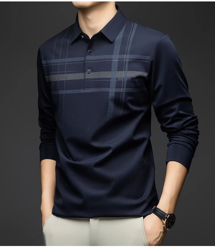 BROWON Polo T Shirt for Man 2025 Formal Business Slim Long Sleeve Tshirt Men Casual Loose Stripe Shirt for Man Designer Clothes