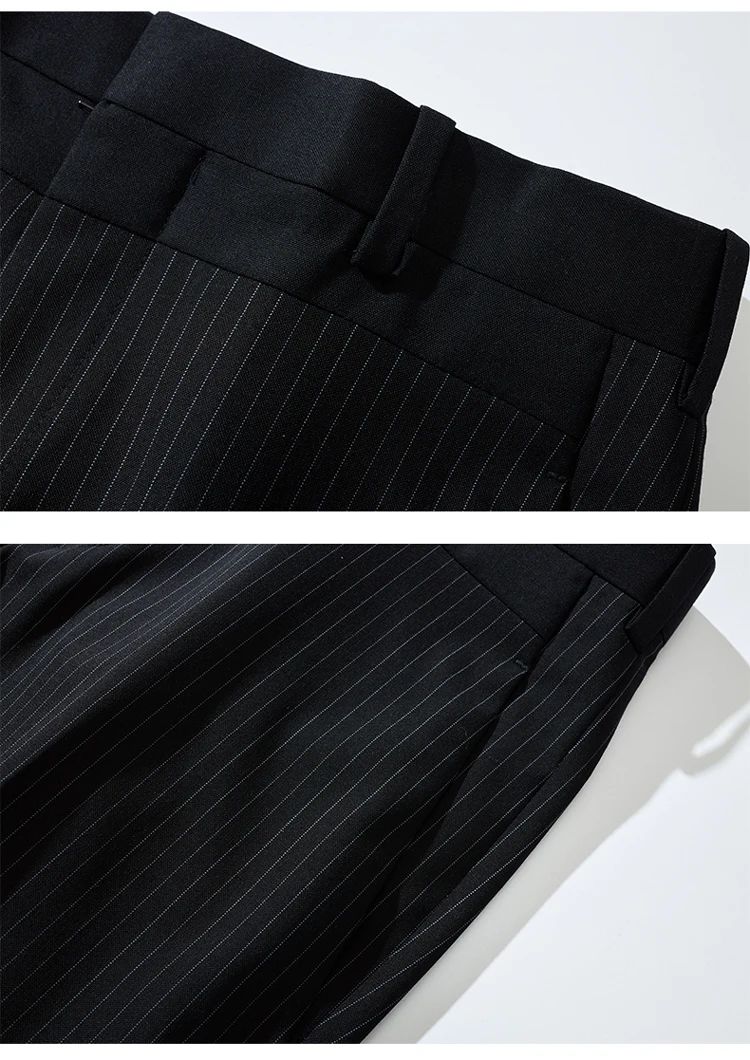 Calça Casual Masculina Listrada Preta Nova de Verão 2025, Calça Slim da Moda na Altura da Panturrilha, Tamanhos 28-35