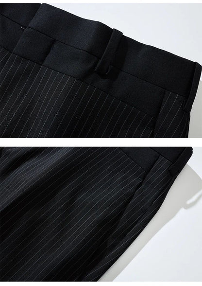 Calça Casual Masculina Listrada Preta Nova de Verão 2025, Calça Slim da Moda na Altura da Panturrilha, Tamanhos 28-35