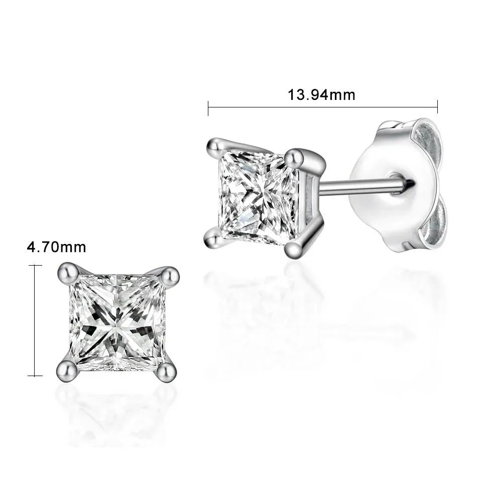 ALLNOEL Crystal 5A Zircon 925 Sterling Silver Square Round Stud Earrings for Women Men Piercing Ear Stud Hypoallergenic 5mm 6mm