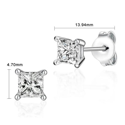 ALLNOEL Crystal 5A Zircon 925 Sterling Silver Square Round Stud Earrings for Women Men Piercing Ear Stud Hypoallergenic 5mm 6mm